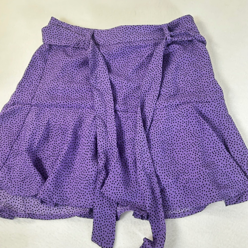 LOVE FOR HUMANITY Couture Purple Black Polka Dot‎ Ruffle Wrap Skirt XS